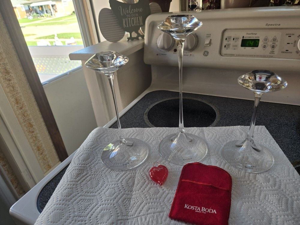 Kosta Boda "Fanfare" Crystal Candlesticks Set