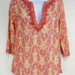 Soirée- Coral Floral parsley print tunic XL