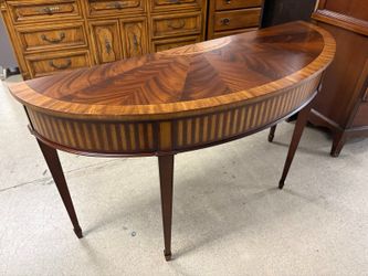 ETHAN ALLEN Mahogany Finish Starburst Inlaid Demilune Console Table