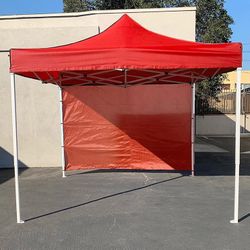 BRAND NEW $109 Heavy Duty Canopy 10x10 FT with (1) Sidewall, Ez Popup Outdoor Party Tent (Blue, Red)