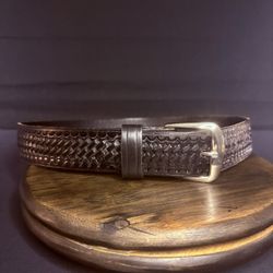 JS Leather Off Duty Belt Size 32" Black Basket Weave Chrome Buckle