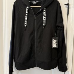 BRAND NEW Women's DKNY Sport Logo Strings Black Full Zip Hoodie Jacket Size XL
