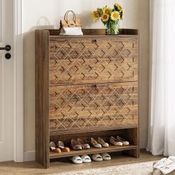 LD0011 Organizer Cabinet with Open Shelf for Entryway, Foyer, Hallway, Rustic Brown