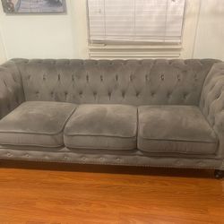 Living Room Couch Sofa Set Gray Tufted Velvet