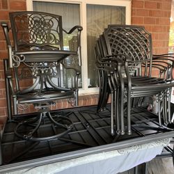 Really Nice Hampton Bay Heavy Wrought Iron Bistro Metal Patio Furniture Set Seven Piece