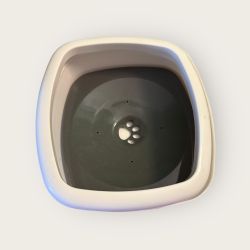 White Pet Water Bowl with Paw Print Drain Design