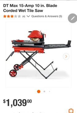 DT Max 15-Amp 10 in. Corded Wet Tile Saw