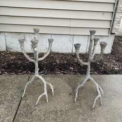 Pair Of Two Brass Antler 21”  Standing Candle Holders