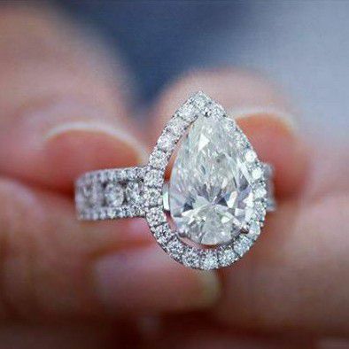 "Classic Wedding Pear Water Drop Crystal Clear CZ Elegant Ring, L491