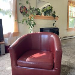 Low Red Faux Leather Chair 