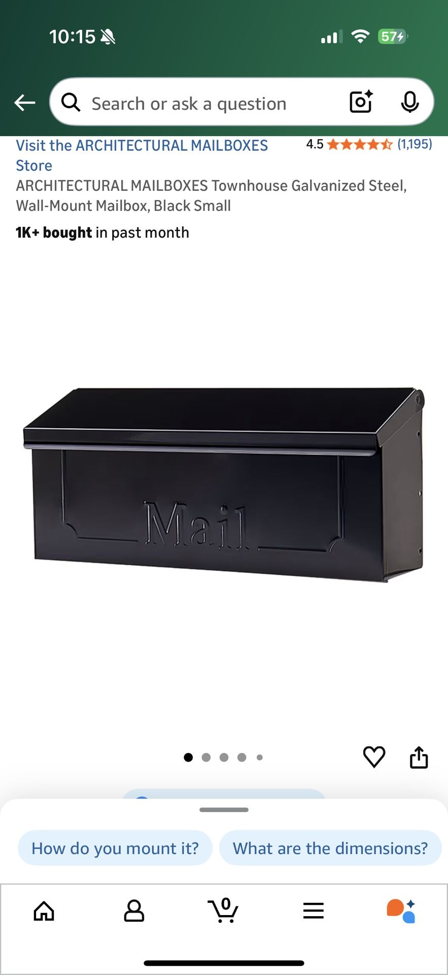  Galvanized Steel, Wall-Mount Mailbox, Black Small