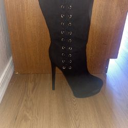 Knee Black Boots High heels 