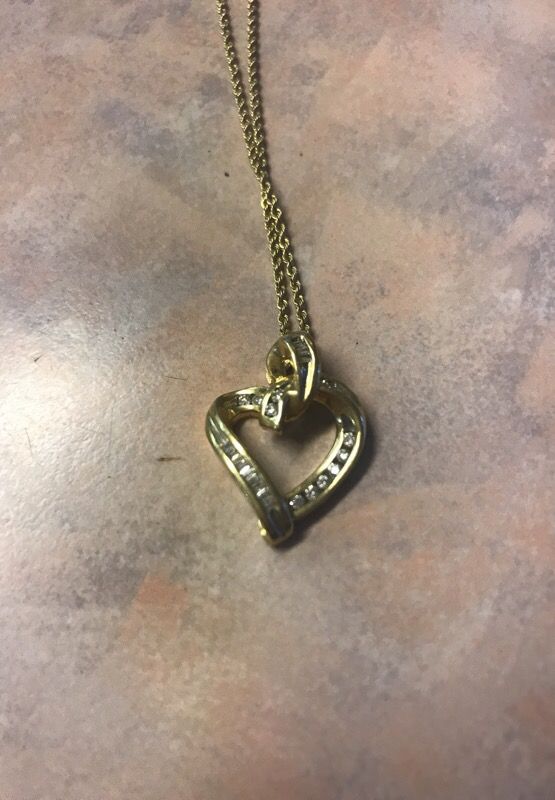 Diamond heart necklace with 24K gold chain