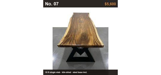 10 ft Live Edge Saman Slab Table - No. 07