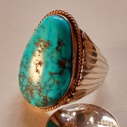 $200! Awesome Super Vintage Sterling Silver Turquoise Big Ring, Size 13