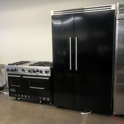 Viking 48”Wide Built In Side By Side Refrigerator And Viking 48”Wide All Gas Range Stove 