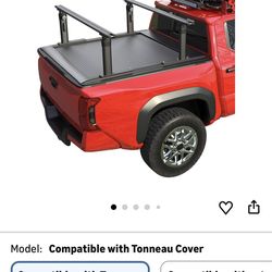 Truck Bed Rack Fit for Tacoma Gladiator Mid Size Pickups with Tonneau Cover w/T-Slot Rails, Adjustable 19"-25" Aluminum Truck Ladder Rack Fits Lumber 