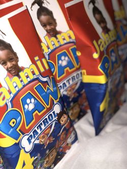 Paw patrol and puppy dog pal treat labels Rice Krispies chips caprisun