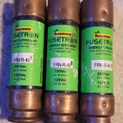 3 Bussmann Fusetron FRN-R-40 250V AC Fuse