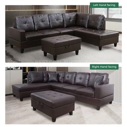 New Sectional + Storage Ottoman  — Left or Right Chaise — Delivery Available