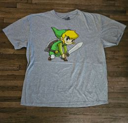 THE LEGEND OF ZELDA  TOON LINK HUNCHED BATTLE POSED 2XL SIZE GREY T-SHIRT