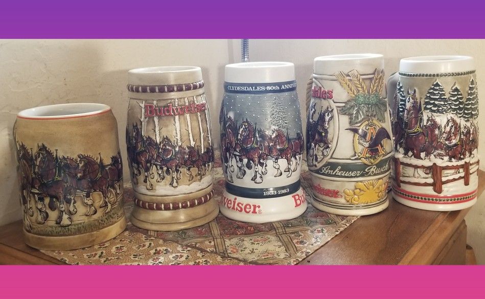 STEIN SALE! Budweiser Holiday 1980 thru 84 - MOST POPULAR YEARS (5)