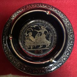 6 Inch 24k Black & Gold Handmade In Greece Imported From Greece Greek Ceramic Ashtray  
