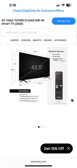 43" Class TU7000 Crystal UHD 4K Smart TV (2020)