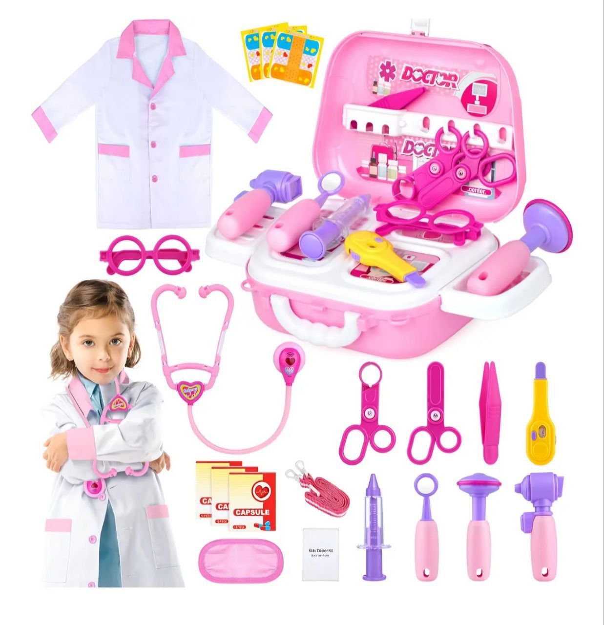 Doctor Toys Kit for Girls - Dr Medical Pretend Play Toys Set for Kids - Doctors Dress Up Kits for Toddlers 3-5 - Nurse Sets for Girl 22Pcs - Doctors P