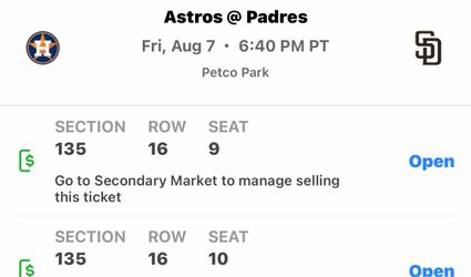 Padre tickets for today’s game 08/07