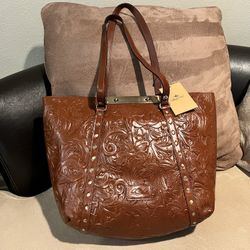 NWT Patricia Nash Tan Brown Tooled Leather Benvenuto Tote Handbag 