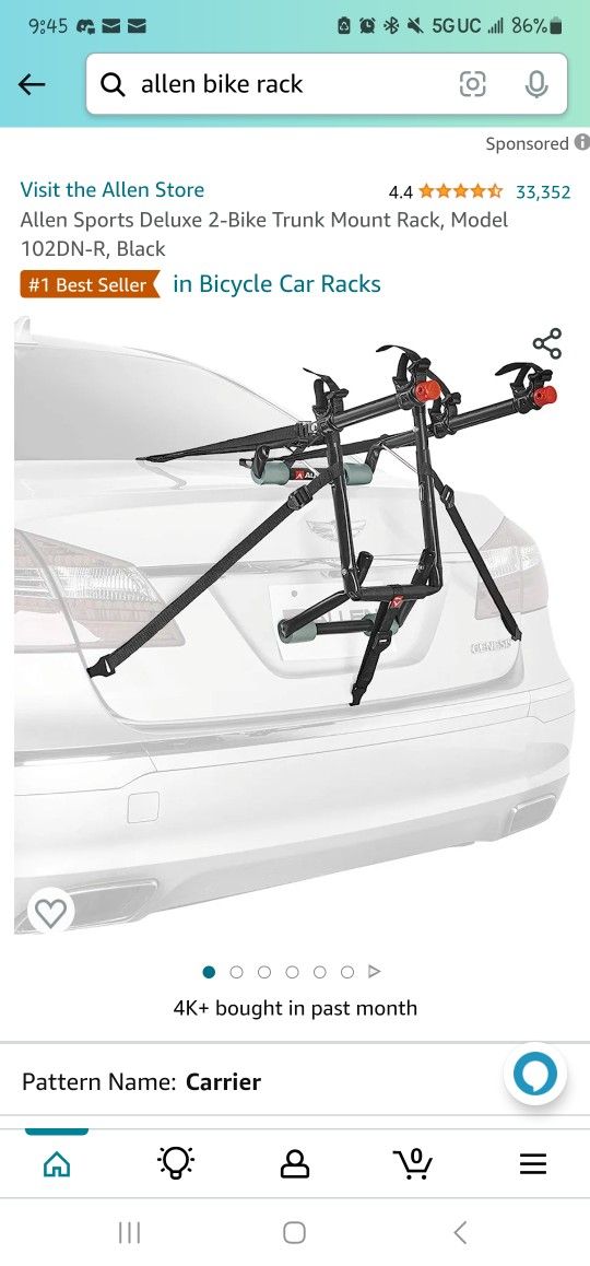 Allens Sports Deluxe Bike Trunk Mount