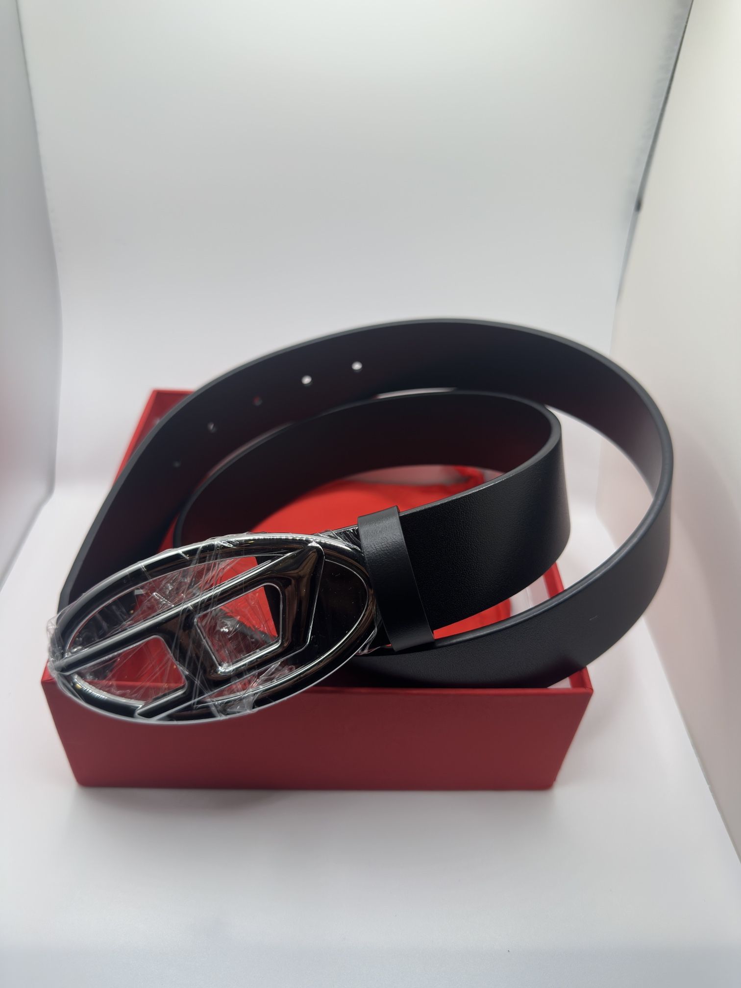 Diesel Black Leather Belt with Silver Buckle