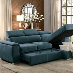 Ferriday Blue Storage Sleeper Sectional 🔴$39 DOWN Payment Only 100 DAY same as cash