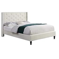 Queen Platform Bed Frame with Tall Fabric Tufted Studded Headboard