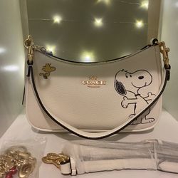 2025 Coach x Peanuts Teri Shoulder Bag Snoopy Print Handbag