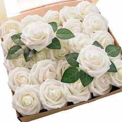 50pcs White Faux Floral Roses for Decor & Crafts