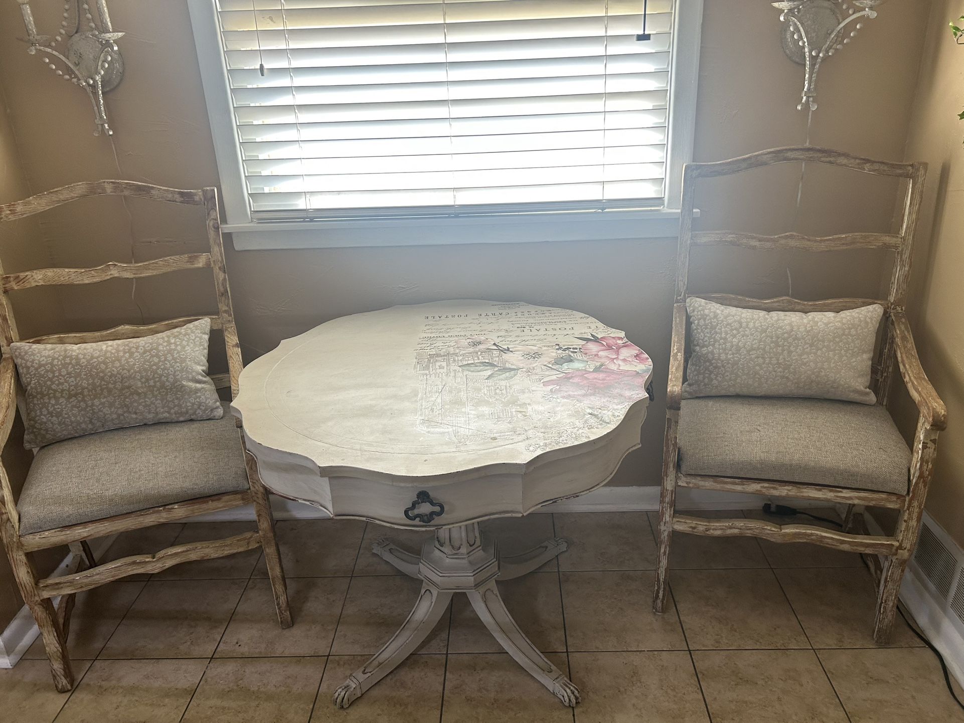 Beautiful French country, distressed table can be used as a regular table or a end table