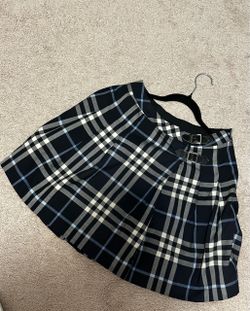 Plaid Pleated Mini Skirt with Buckle Detail