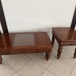 Solid Wood Coffee Table & Side Table with Storage Drawers 