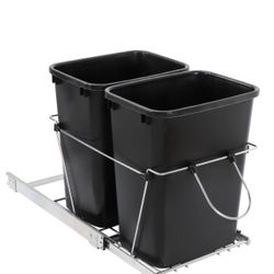 Cabinet Sliding Waste Bin for Kitchen Duo Pull-Out Recycle Cans Easy Access no show trash container