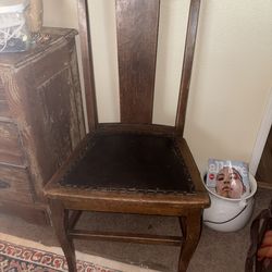 oak farrm chair leather seat