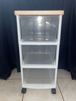 3-Drawer Rolling Storage Cart with Wood Top