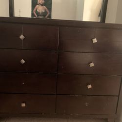 Dresser With Attached Mirror And Night Stand 