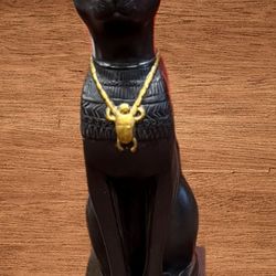 2000 VERONESE BLACK CAT EGYPTIAN CAT FIGURE STATUE HIEROGLYPHICS .RECTANGLE BASE. 9”