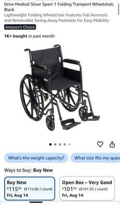 Drive M edical Silver Sport 1 Folding Transport Wheelchair