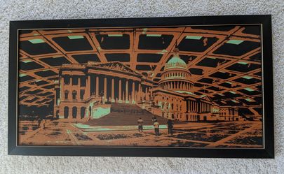 Capitol Hill Building and Iconic DC Metro Celing - orange accent silk screen print on wood with included frame