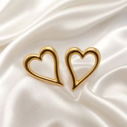 Gold Open Heart Stud Earrings