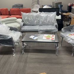 New Outdoor Patio Furniture Dark Grey 4-Piece Metal Outdoor Rope Patio Conversation Seating Set with Grey Cushions