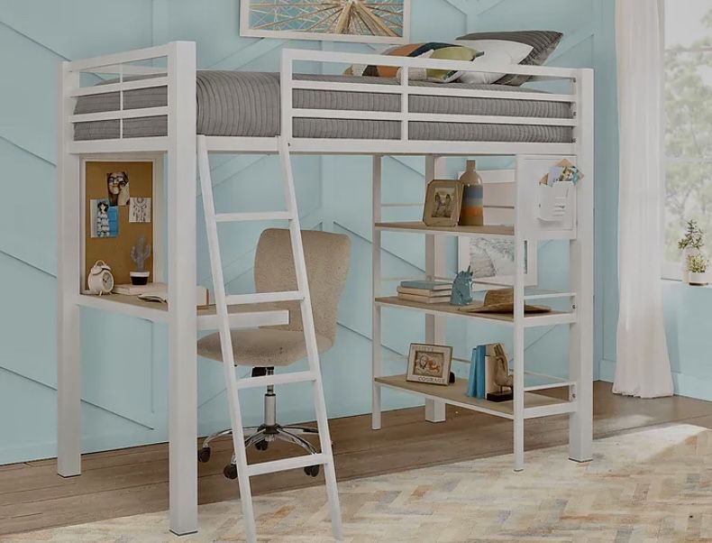 Twin bunk bed with desk